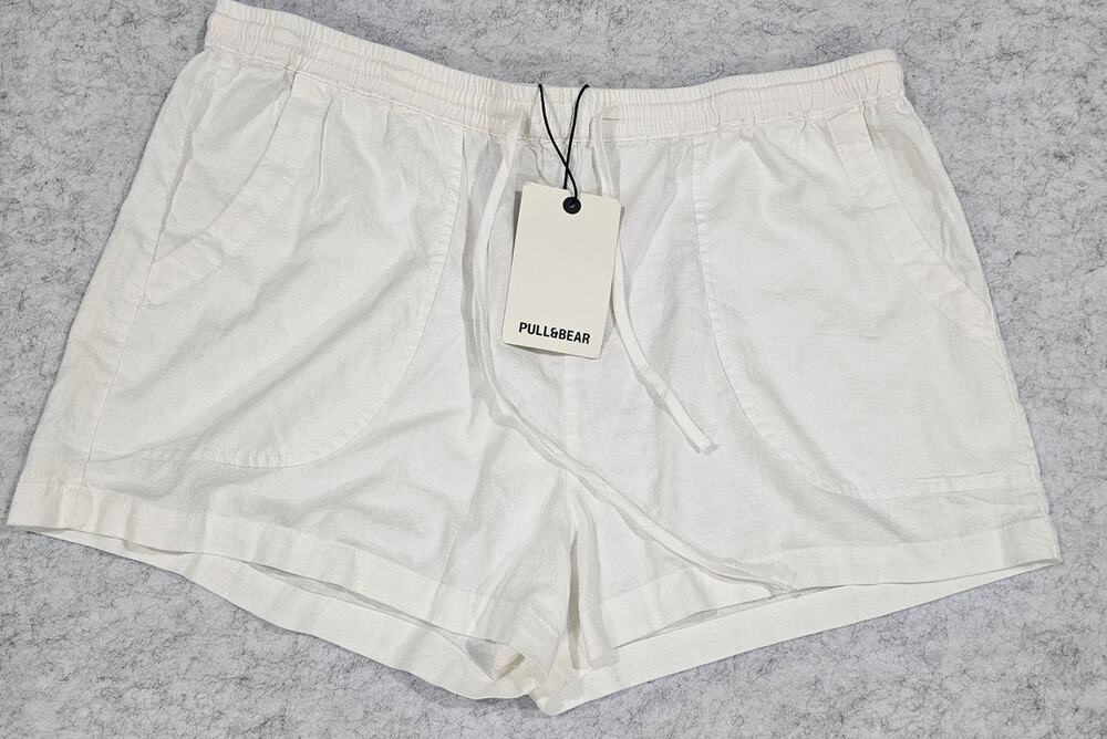 Pull & Bear Shorts, White, Viscose Linen Blend, Womens Sz XL, NWT, New
